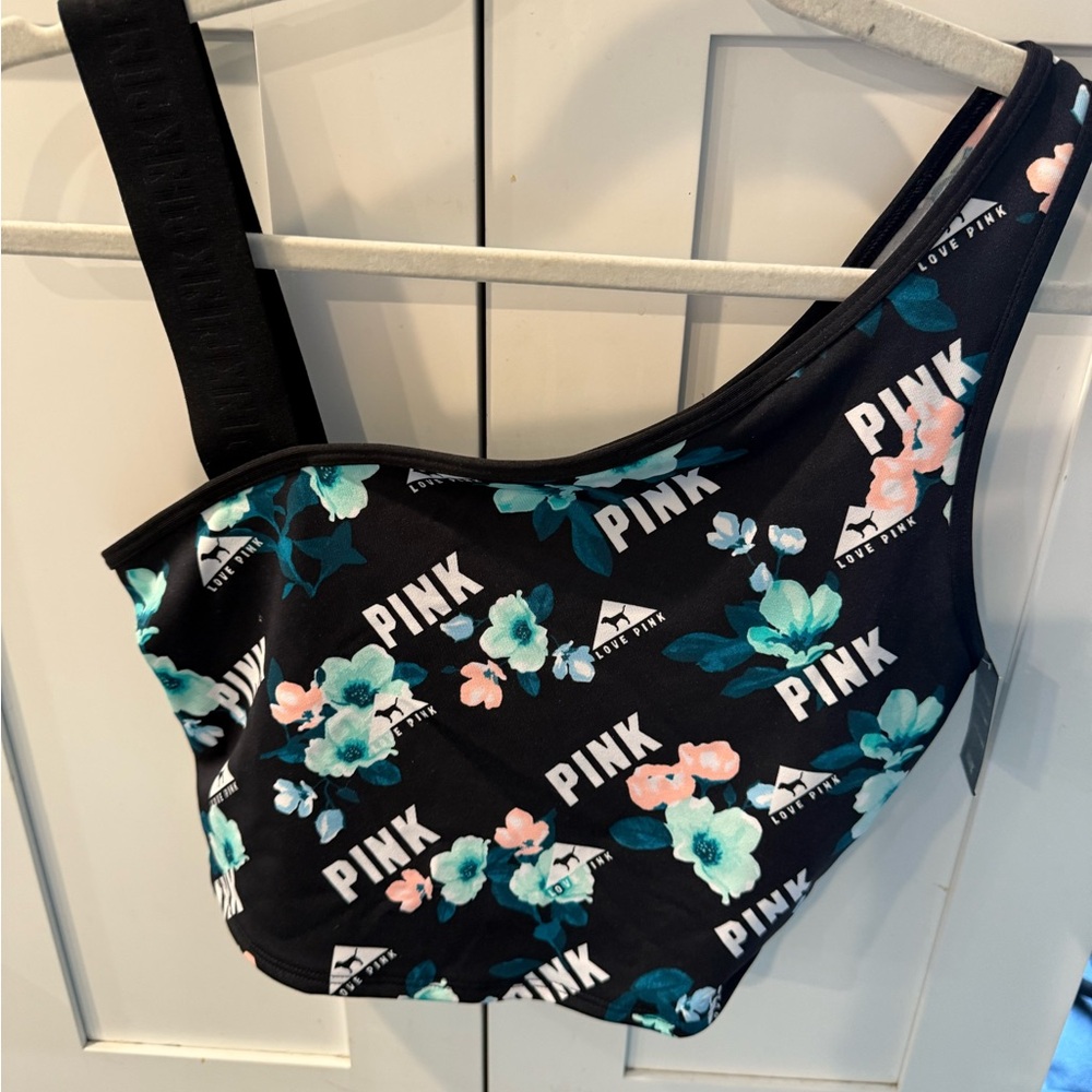 PINK VS Black and Teal Floral Sports Bra